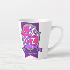 Caneca De Café Latte Nome Zoey que significa cavaleiro roxo letra rosa