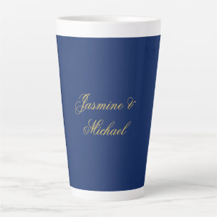 Caneca De Café Latte Nomes de Casal de Caligrafia Chic Adorável Azul e 