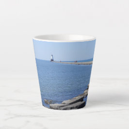 Caneca De Café Latte North Pierhead Lighthouse, Ludington, MI