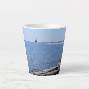 Caneca De Café Latte North Pierhead Lighthouse, Ludington, MI