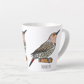 Caneca De Café Latte Northern flicker bird cartoon illustration