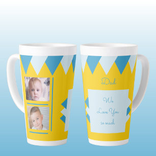 Caneca De Café Latte Nós te amamos Pai amarelo e azul com fotos