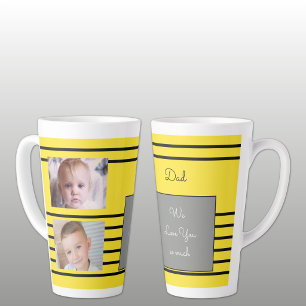 Caneca De Café Latte Nós te amamos Pai amarelo e preto com fotos