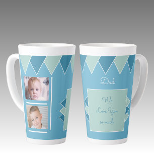 Caneca De Café Latte Nós te amamos Pai azul e verde com fotos