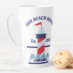 Caneca De Café Latte Nossa casa na praia, farol