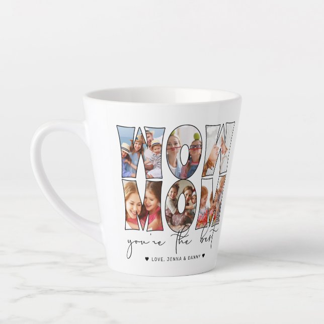 Caneca De Café Latte Nossa Mãe Cita Colagem de Fotos Branca 6 Moderna (Esquerda)