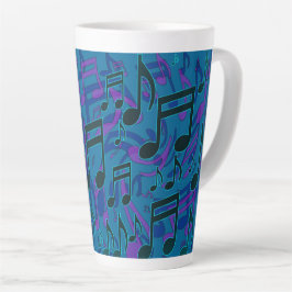 Caneca De Café Latte Notas Musicais Padrão Musical Azul Roxo