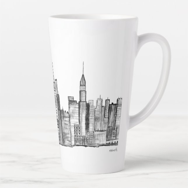 Caneca De Café Latte Nova Iorque de aquarela Manhattan preto (Direita)