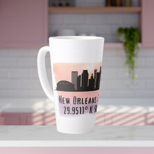 Caneca De Café Latte Nova Orleans City Skyline Latitude e Longitude