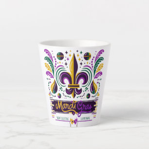 Caneca De Café Latte Nova Orleans Mardi Gras verde-roxo