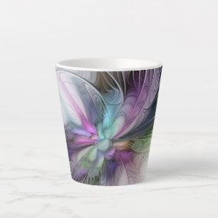 Caneca De Café Latte Nova Vida, Arte Fantasia Abstrata Colorida Fractal
