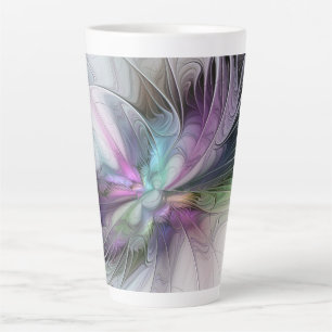Caneca De Café Latte Nova Vida, Arte Fantasia Abstrata Colorida Fractal