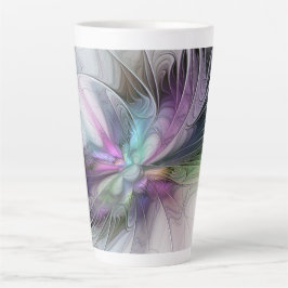 Caneca De Café Latte Nova Vida, Fantasia Colorida de Arte Fractal Abstr