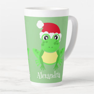 Caneca De Café Latte Novidade Verde Santa Hat, Sapo de Natal engraçado