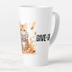 Caneca De Café Latte Nunca desista do Gato Bengala Cute em Queda