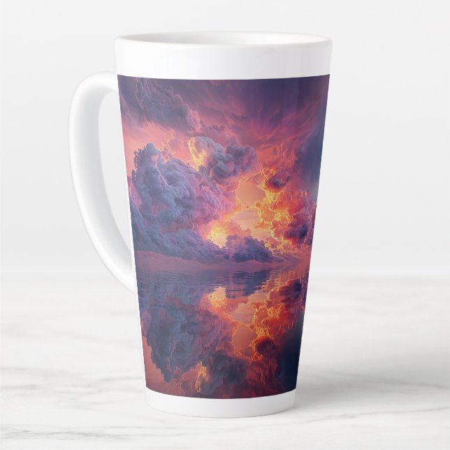 Caneca De Café Latte Nuvens Dramáticas Surreais Com Pôr do Sol Ardente (Ângulo esquerdo)