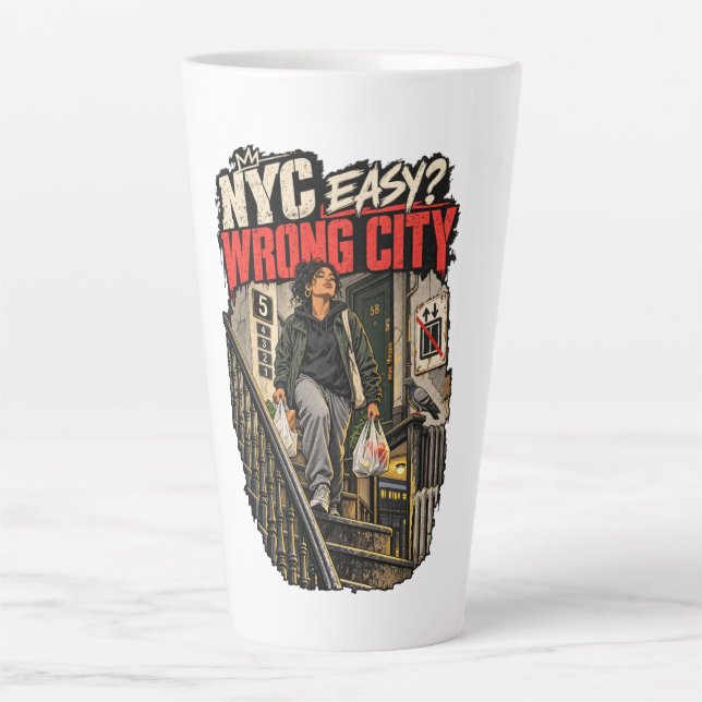 Caneca De Café Latte NYC Fácil Cidade Errada (Frente)