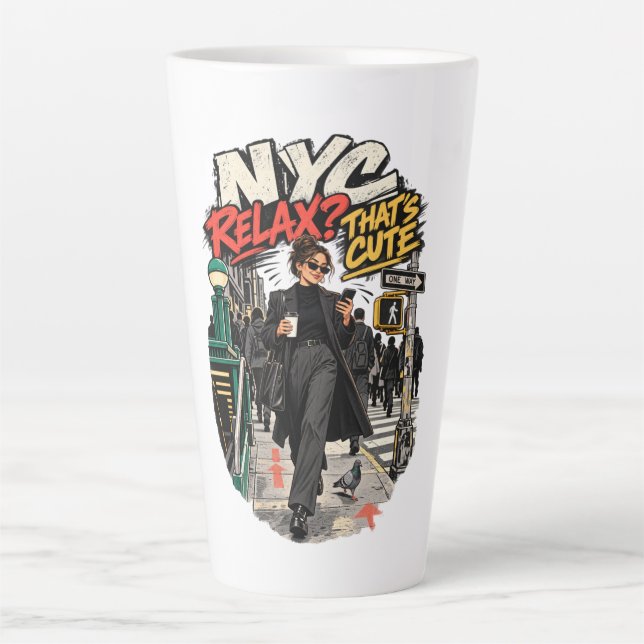 Caneca De Café Latte NYC Relaxar Isso É Fofo (Frente)