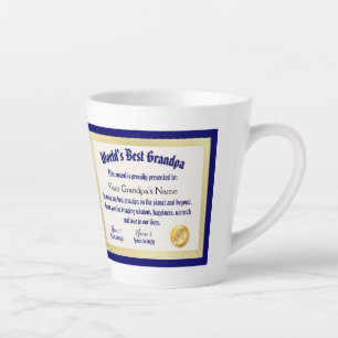 Caneca De Café Latte O melhor certificado de prêmio de avô do mundo