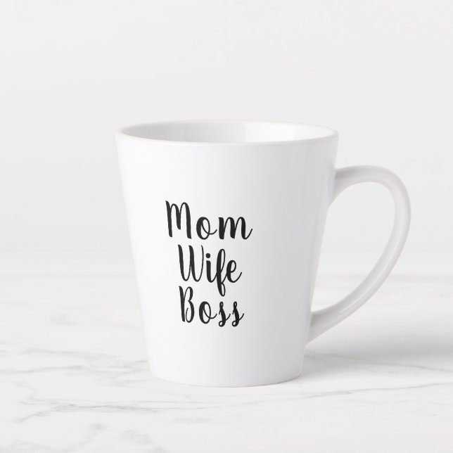 Caneca De Café Latte O texto personalizado preto branco da esposa da mã (Direita)