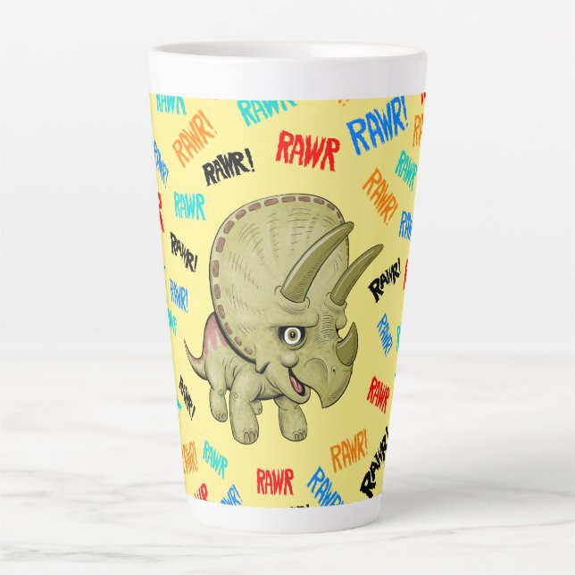 Caneca De Café Latte O Tricerátopo diz "Rawr!" (Frente)