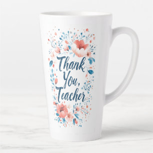 Caneca De Café Latte Obrigado Professor Floral