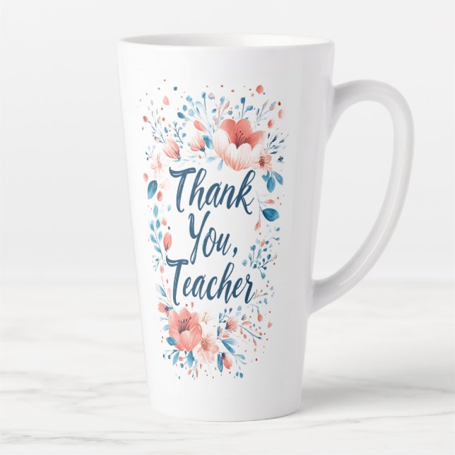 Caneca De Café Latte Obrigado Professor Floral (Direita)