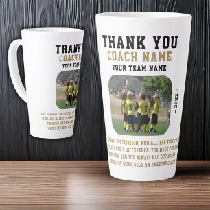 Caneca De Café Latte Obrigado Treinador com Foto do Nome da Equipe