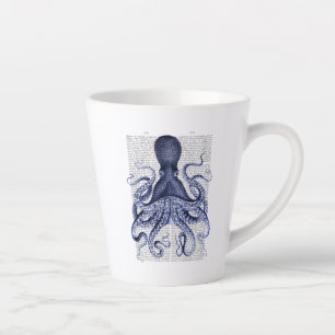 Caneca De Café Latte Octopus azul