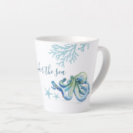 Caneca De Café Latte Octopus de Aquarela Azul