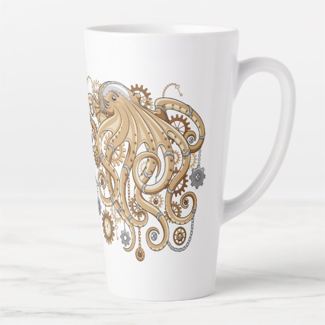 Caneca De Café Latte Octopus Steampunk Surreal Style Machine (Direita)