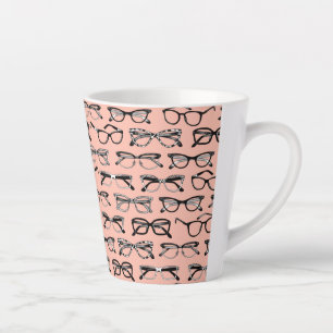 Caneca De Café Latte Óculos Cor-de-rosa pálidos, Óculos-de-Orelha