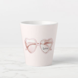 Caneca De Café Latte Óculos de Amor Coração Rosa