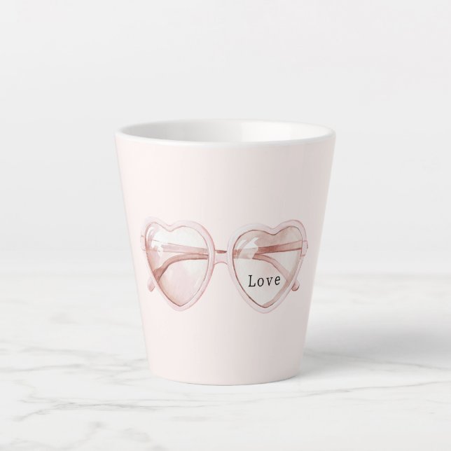 Caneca De Café Latte Óculos de Amor Coração Rosa (Frente)
