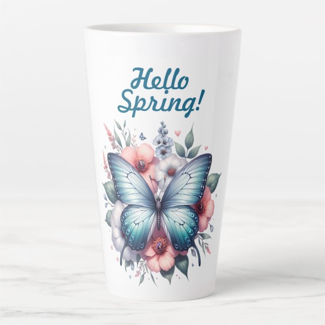 Caneca De Café Latte Olá Borboleta da Primavera-96282 (Frente)