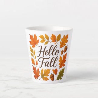 Caneca De Café Latte Olá Folhas e bolotas