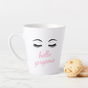 Caneca De Café Latte Olá, linda com Bonito Eyelashes glamourosas
