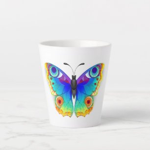 Caneca De Café Latte Olho Peacock da Borboleta Arco-Íris