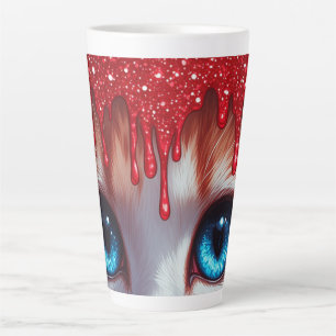Caneca De Café Latte Olhos Azuis Grandes e Fofos Surreais