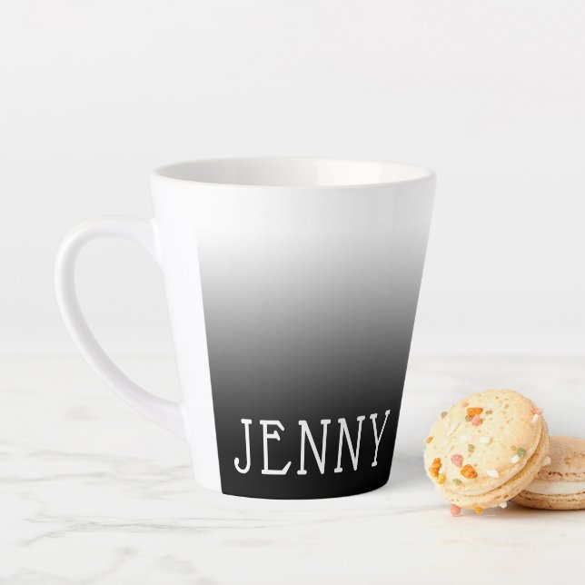 Caneca De Café Latte Ombre Preto e Branco Personalizado (In Situ)