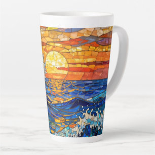 Caneca De Café Latte Ondas Costeiras Oceânicas Pôr do Sol