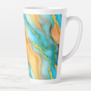 Caneca De Café Latte Ondas do Oceano em Padrão Azul-Verde e Laranja-Ama