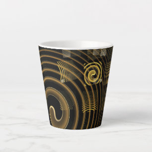 Caneca De Café Latte Ondas Douradas Hipnóticas Arte Abstrata Moderna