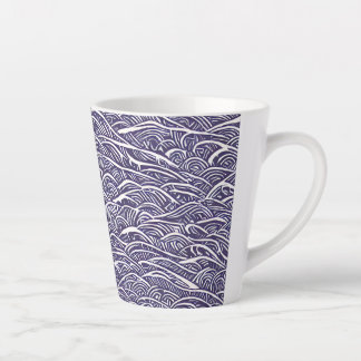 Caneca De Café Latte Ondas e Surfs do Linocut Havaiano