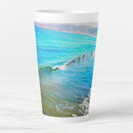 Caneca De Café Latte Ondas em Aquarela