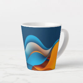 Caneca De Café Latte Ondas Laranja e Azul