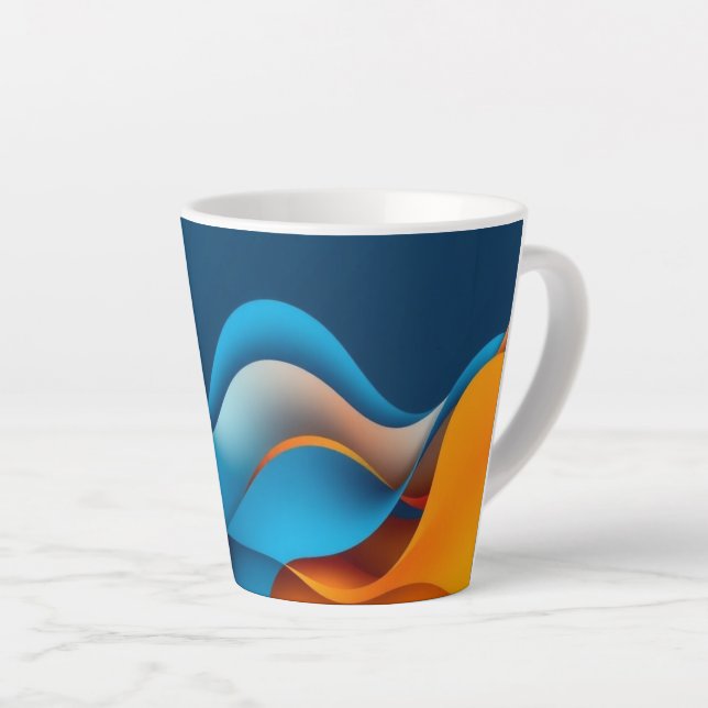 Caneca De Café Latte Ondas Laranja e Azul (Ângulo direito)