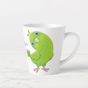 Caneca De Café Latte Óptica de desenho animado de periquito, verde e bo