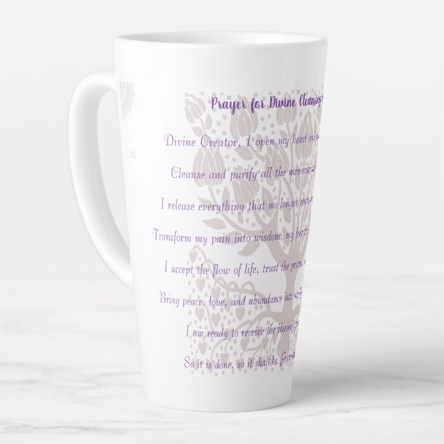 Caneca De Café Latte Oração à limpeza e alinhamento divino (Ângulo esquerdo)