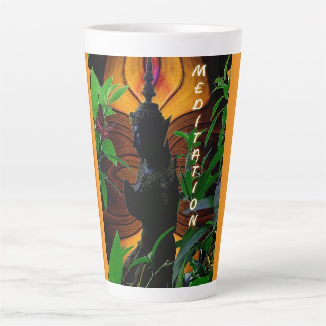 Caneca De Café Latte Oração Meditação de Buda Lata (Frente)